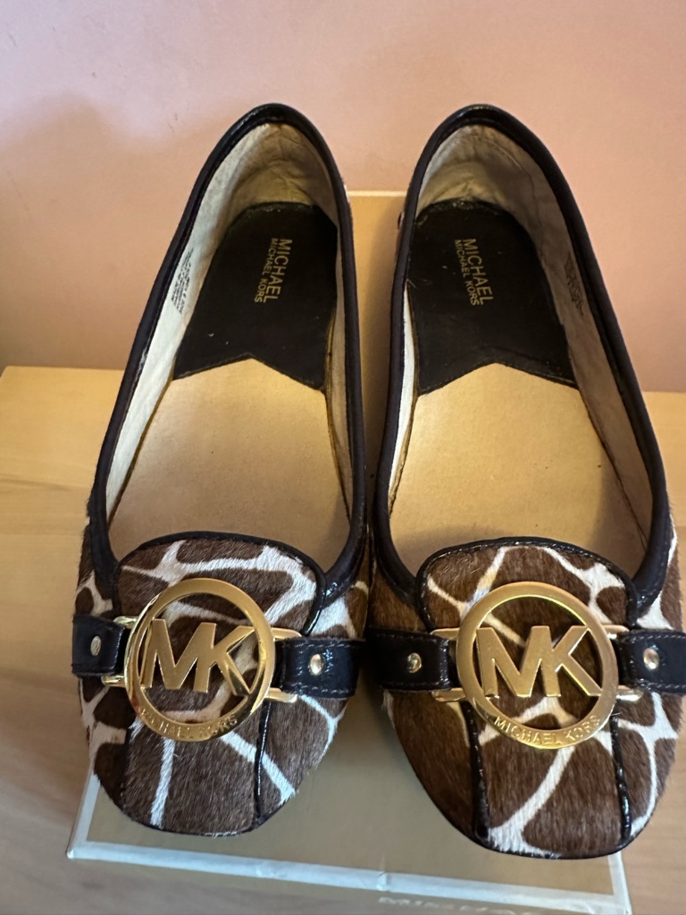 Michael Kors Black Leather Fulton Animal Print flats